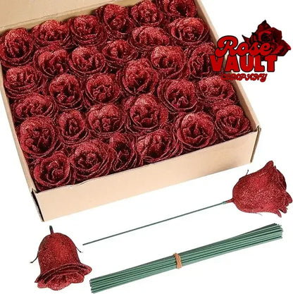 30/50 pcs 7/6 cm Glitter artificial flower rose Mother's/Valentine's Day girl friend wife DIY bouquet gifts for wedding Birthday