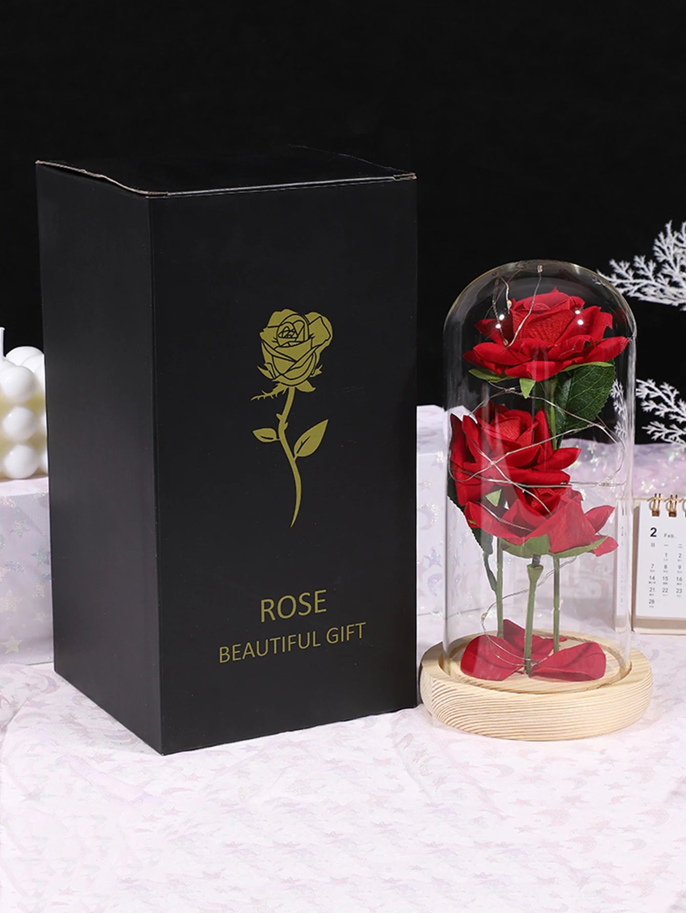 1PC Valentine's Day artificial flowers three rose glass cover Mother's Day wedding season Valentine's Day gift for his wife.