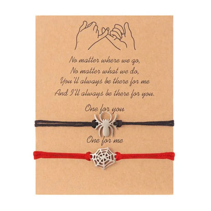 2Pcs Fashion Silver Color Spider Bracelet for Couple Simple Adjustable Woven Bracelet Valentine's Day Couple Jewelry Gift
