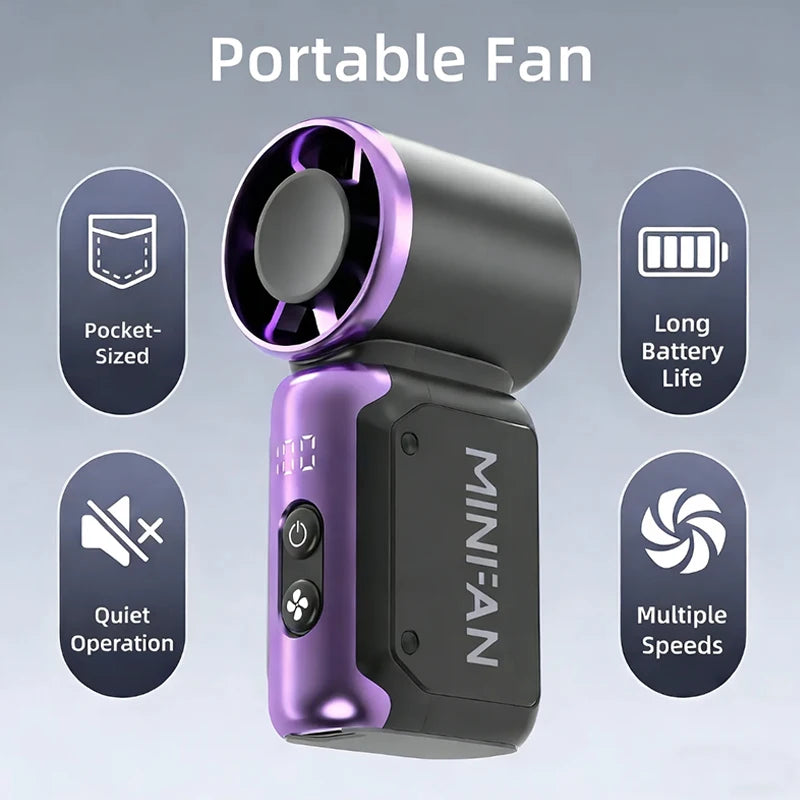 Portable handheld small fan, pocket portable fan, USB charging mini bladeless electric fan, suitable for outdoor and travel use