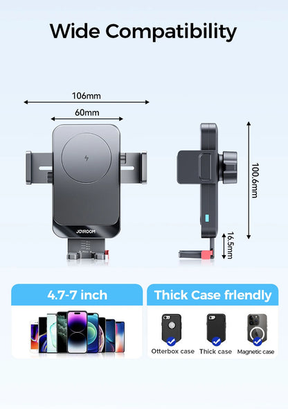 Joyroom Car Phone Holder 15W Wireless Charging Car Holder Charger 360° Rotation One-Hand Operation Car Phone Mount For  4.7-7''