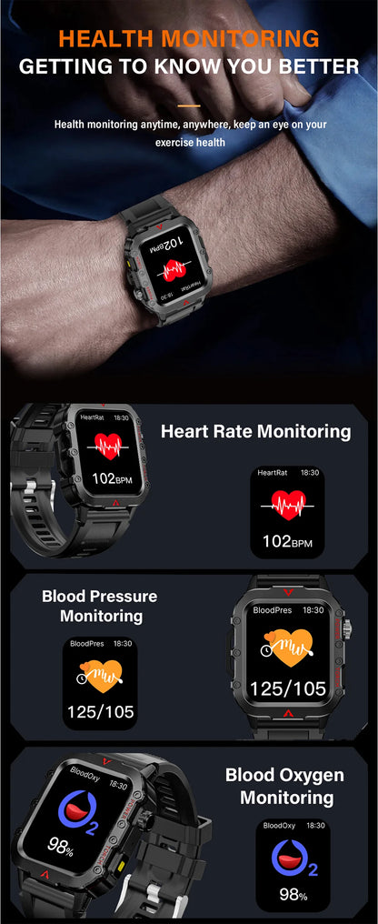 LAXASFIT New Men's Smart Watch LED Flashlight Outdoor Sports Smart Watch Wristwatch Health Monitoring Smart Watch
