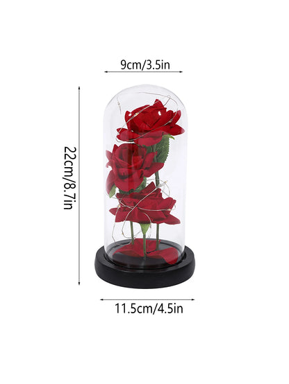1PC Valentine's Day artificial flowers three rose glass cover Mother's Day wedding season Valentine's Day gift for his wife.