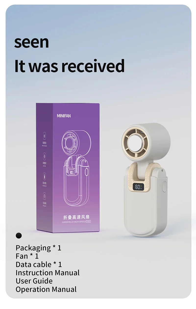Mini Ice Cooling Portable Fan Turbo High Speed Handheld Fan Long Battery Life USB Rechargeable Foldable For Outdoor Travel