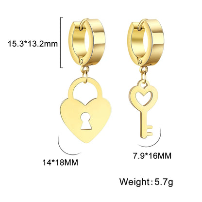 Amaxer Stainless Steel Earring Romantic Heart Lock Key Drop Earrings for Women Wedding Lover Valentine's Day Jewelry Party Gift