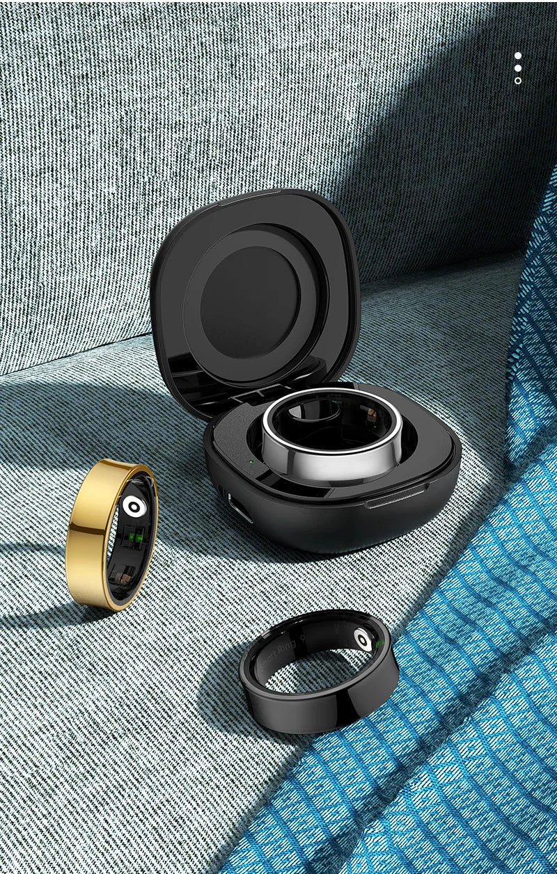 R09 Smart Ring Men Women with Charging Case,Heart Rate Blood Oxygen,Skin Temperature Monitor,5ATM Waterproof For Android iOS