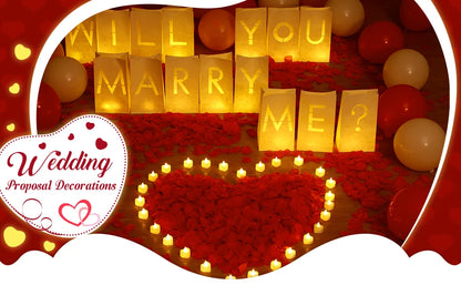 Will You Marry Me Proposal Decor Luminary Paper Bag Heart Candle Rose Petals Wedding Birthday Anniversary Valentines Gifts