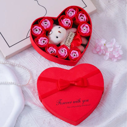 Valentines Day Gift for Her Gift Box with Bear Soap Rose Flower Romantic Mothers Day Wedding Birthday Gift Home Party Decor 1PC