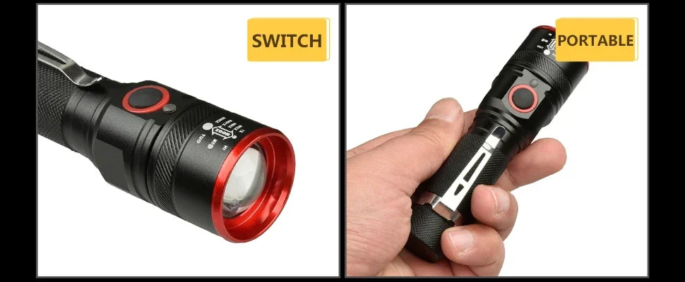 High Lumen LED Flashlight 18650 Rechargeable Flashlights Waterproof Zoom Torch for Camping Hiking Fishing Hunting