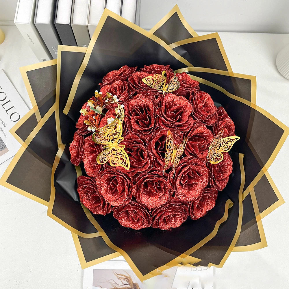 12/24pcs Red Glitter Roses Bouquet DIY Gift Set Everlasting Shiny Artificial Rose for Valentines  Anniversary Engagement Wedding