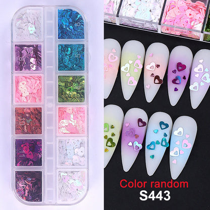 Red Love Heart Nail Glitter Sequin Mix Holographic Heart Shape 3D Nail Sequins Flakes Paillette Valentine's Day Manicure Decor