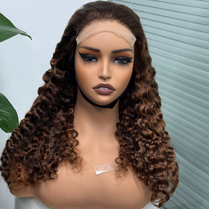 5x5 Lace 300% Density Burmese Deep Curly Hair Wig Ombre Double Drawn Human Hair Wig Transparent Lace Front Wig for Black Women