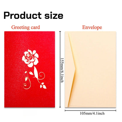 3D Rose Pop Up Card, Valentines day card, Mothers day Birthday card, anniversaries Weddings Flower Greeting Card With Envelope