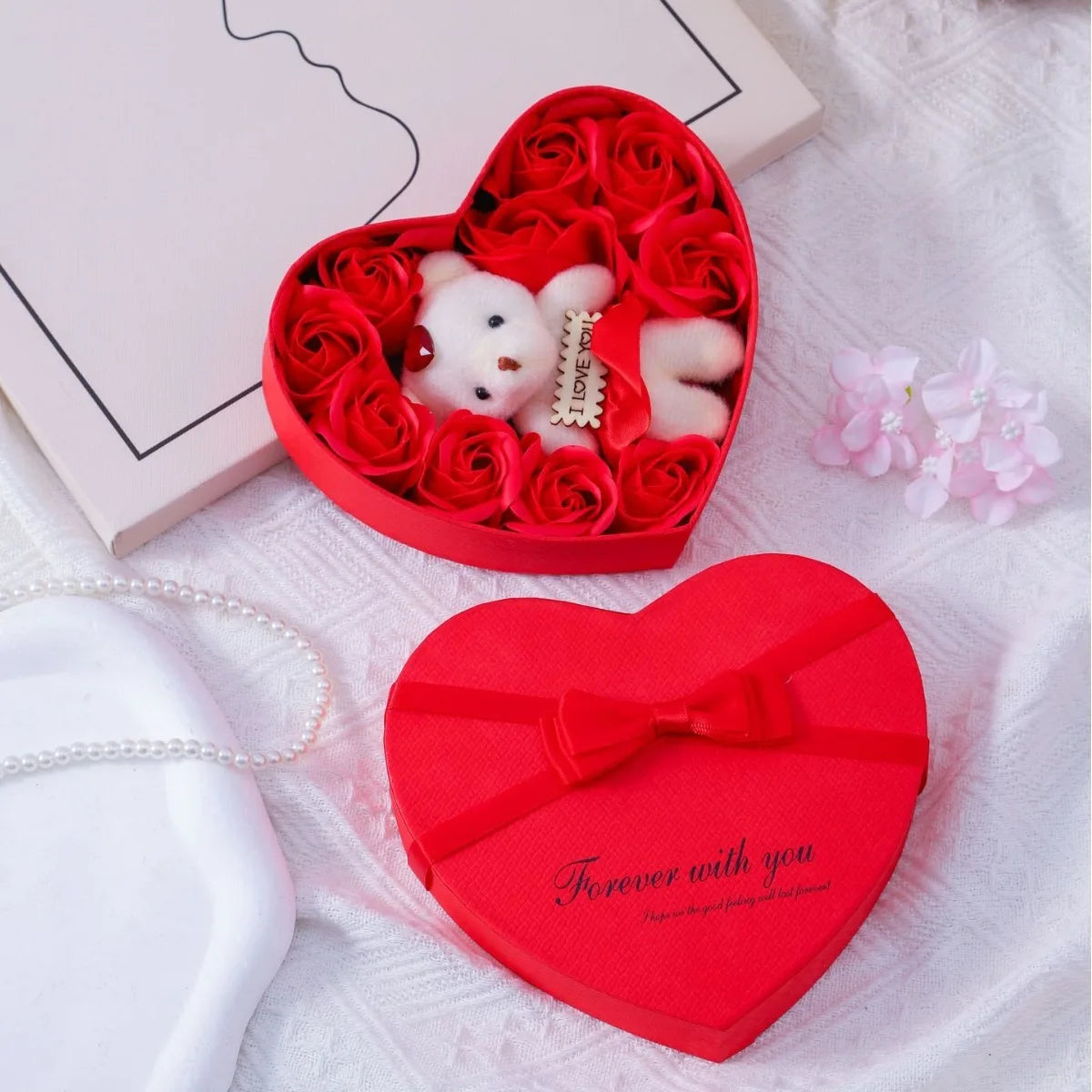 Valentines Day Gift for Her Gift Box with Bear Soap Rose Flower Romantic Mothers Day Wedding Birthday Gift Home Party Decor 1PC