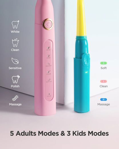 Fairywill 2001 Family Kids Sonic Electric Toothbrush Rechargeable Soft Tongue Cleaner Smart Timer and 3 Modes 4 Hours Charge