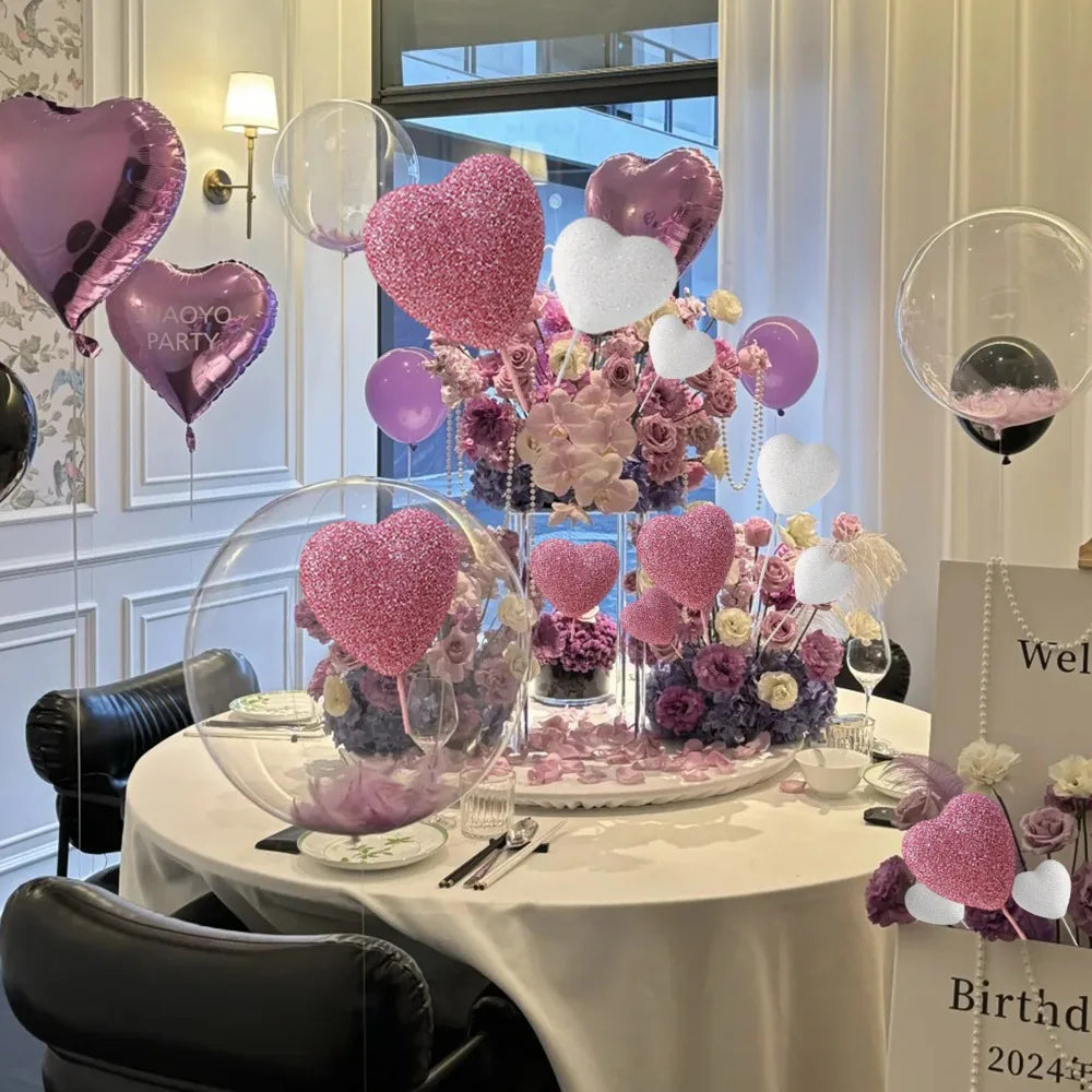Glitter Foam Hearts Picks Stick Valentine's Day Flower Bouquet Home Vase Pick Wedding Cake Topper Decor Bouquet Glitter Ornament