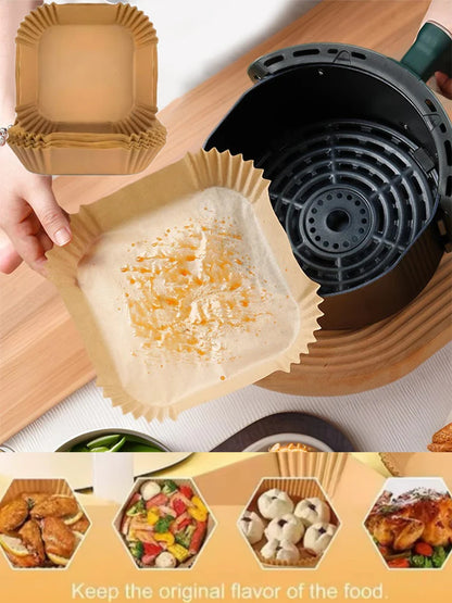 100Pcs Disposable Air Fryer Paper Oil Absorbing And Anti Oil Paper Tray Non Stick Baking Pad Large Toughness Square