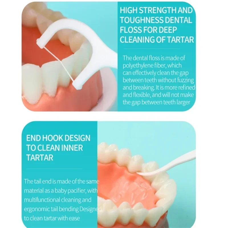 50/100/150/250/500pcs Portable Disposable Dental Floss Plastic Toothpick High-tension Dental Floss Stick Dental Box Oral Care