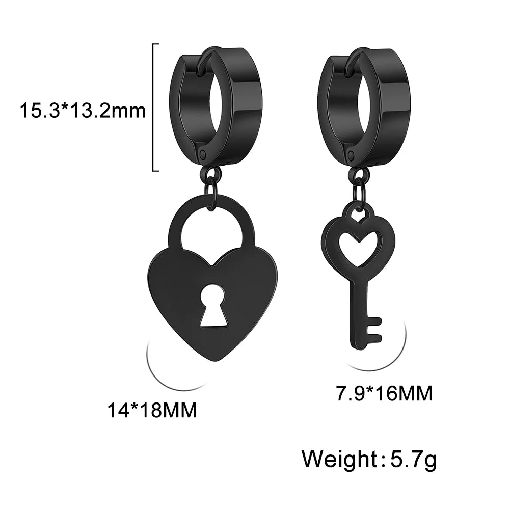 Amaxer Stainless Steel Earring Romantic Heart Lock Key Drop Earrings for Women Wedding Lover Valentine's Day Jewelry Party Gift