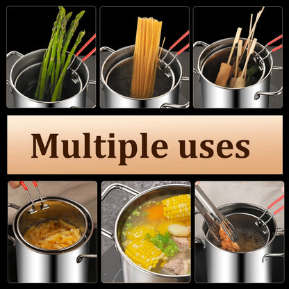Deep Fryer Pot 304 Stainless Steel Fry Pot with Basket and Lid Food Grade Deep Fryer Multifunctional Deep Frying Pot 3.2Quart