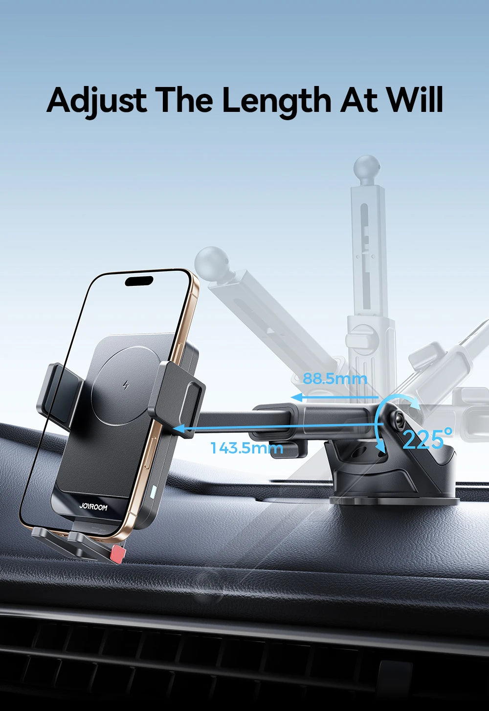 Joyroom Car Phone Holder 15W Wireless Charging Car Holder Charger 360° Rotation One-Hand Operation Car Phone Mount For  4.7-7''