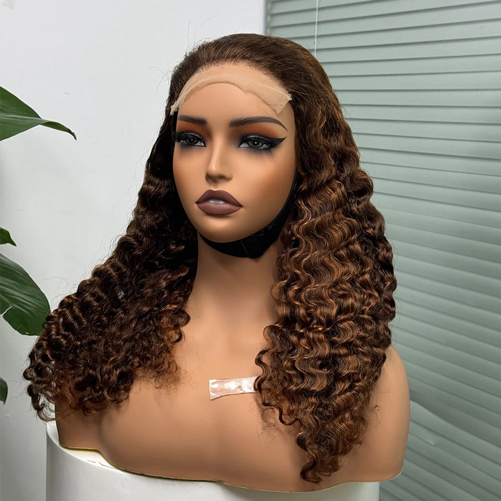 5x5 Lace 300% Density Burmese Deep Curly Hair Wig Ombre Double Drawn Human Hair Wig Transparent Lace Front Wig for Black Women
