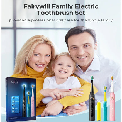Fairywill 2001 Family Kids Sonic Electric Toothbrush Rechargeable Soft Tongue Cleaner Smart Timer and 3 Modes 4 Hours Charge