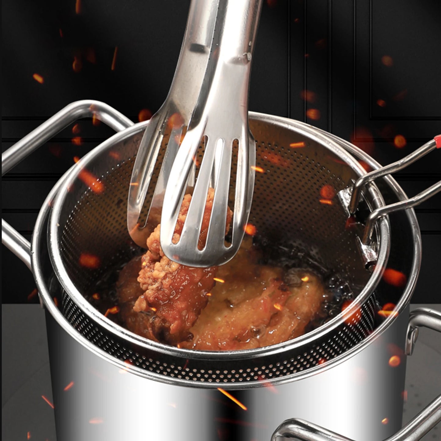 Deep Fryer Pot 304 Stainless Steel Fry Pot with Basket and Lid Food Grade Deep Fryer Multifunctional Deep Frying Pot 3.2Quart