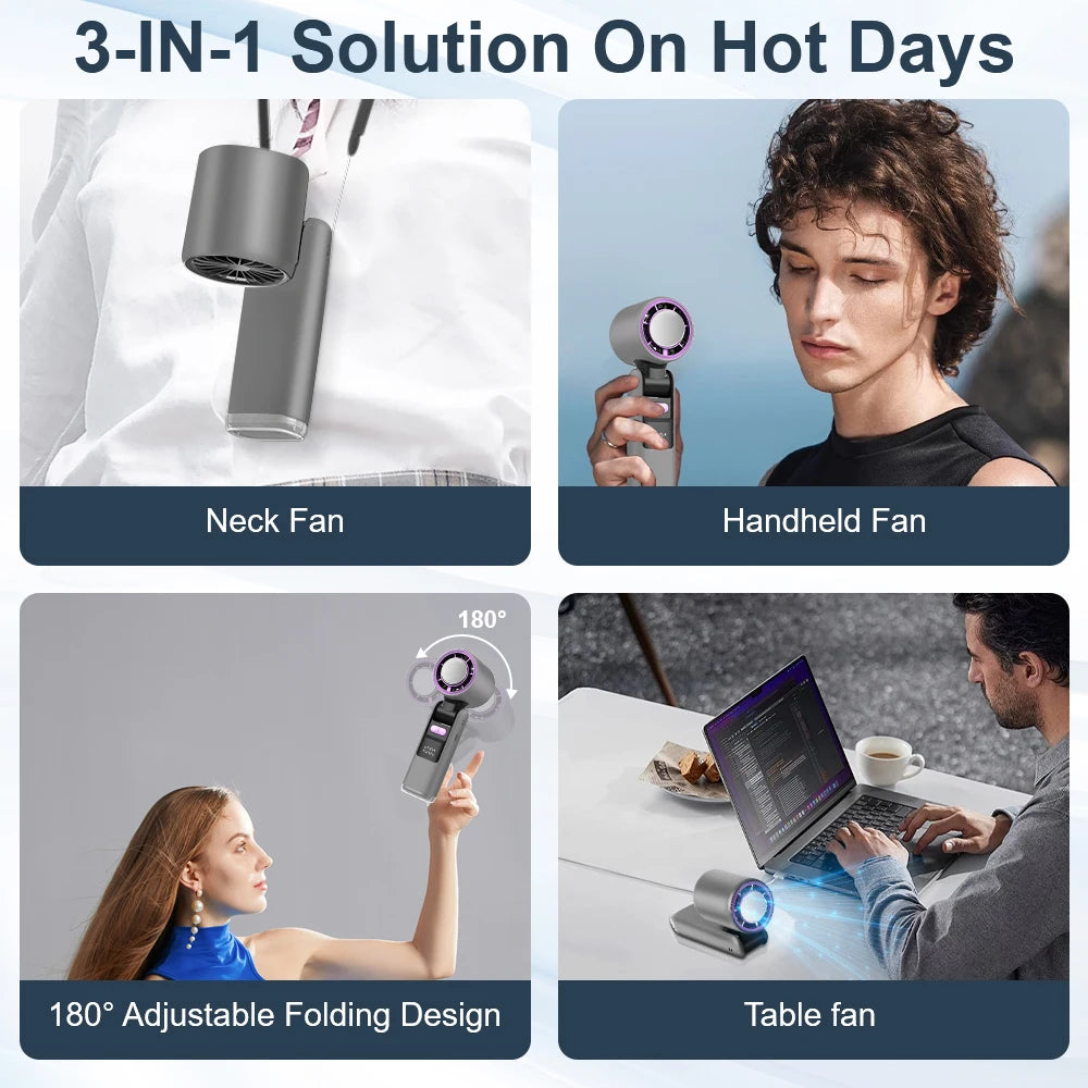 Ice Cooling Handheld Fan 13000rpm with Ice Cooler Rechargeable Small Pocket Fans 3-in-1 Portable Fan Speed(100)