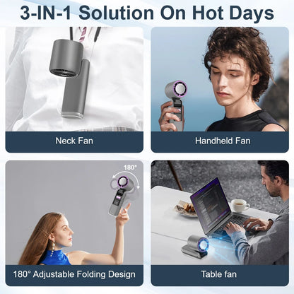 Ice Cooling Handheld Fan 13000rpm with Ice Cooler Rechargeable Small Pocket Fans 3-in-1 Portable Fan Speed(100)