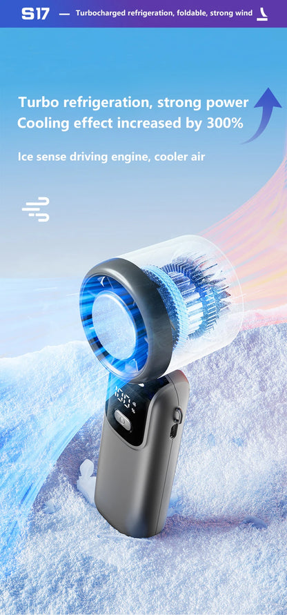 Lenovo Ice Cooling Fan 100 Speeds Turbo Handheld Portable USB Desk Fan Foldable/Hangable for Outdoor Fast Chill Ice Compress