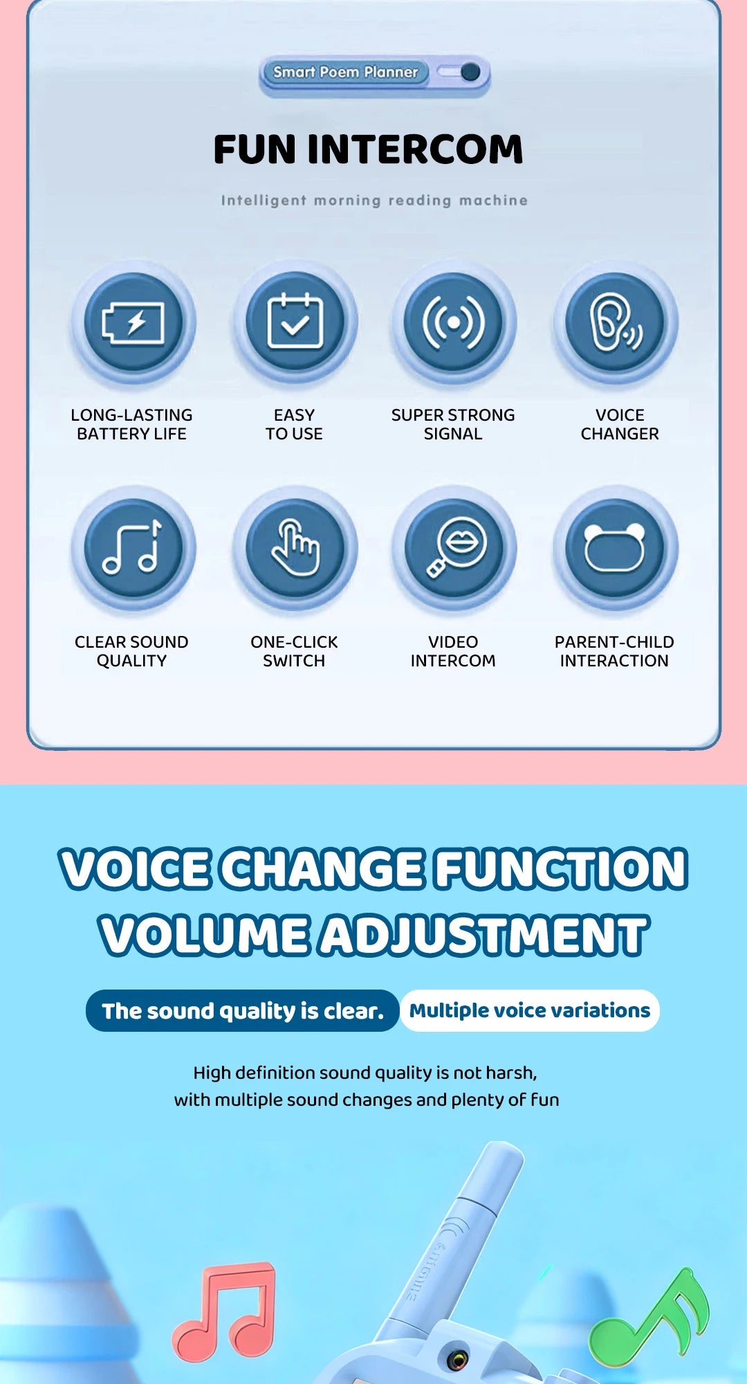 JCMO Video Walkie Talkies for Kids 2 Pack Funny Voice Change Rechargeable Toys for Indoor Camping Travel Birthday Gifts for Kids