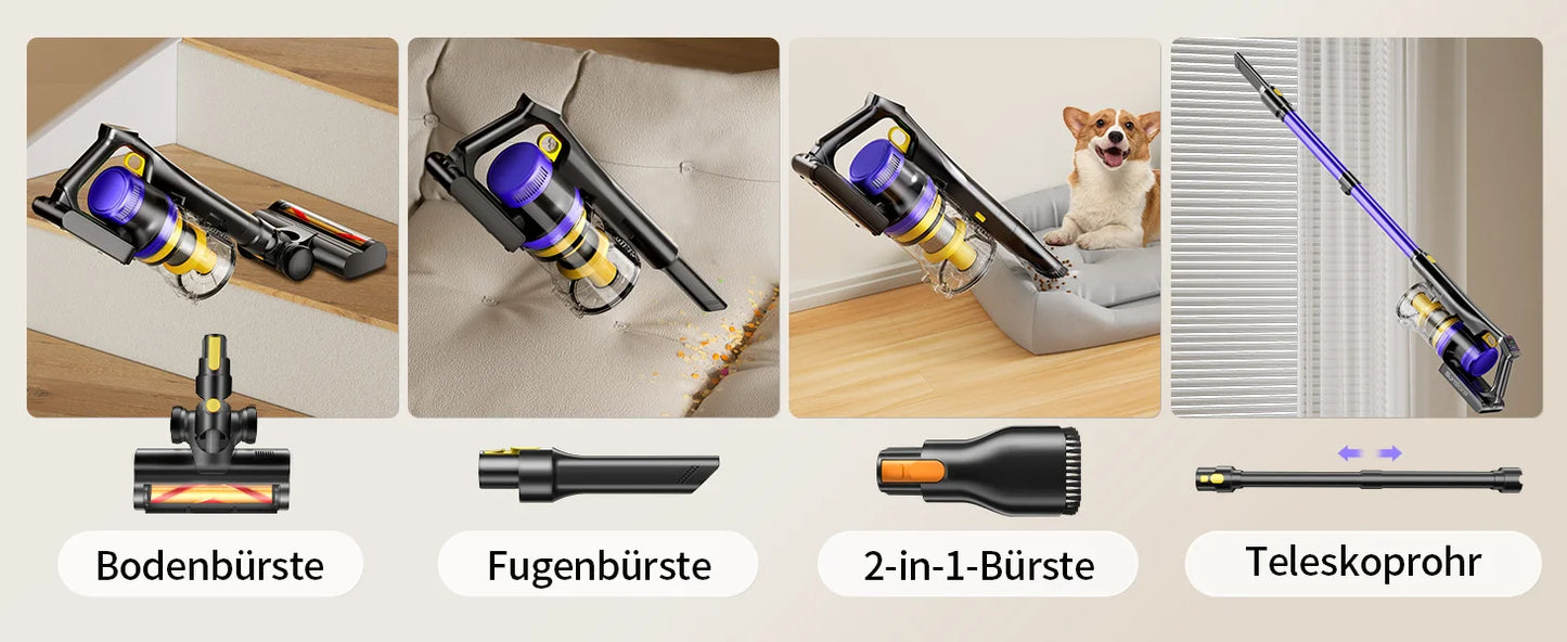 Laresar X11 Kabelloser Staubsauger 550W 55000PA Saugmacht Handheld Smart Home Staubbecher 60 Minuten Laufzeit 3 Stück Filte Set