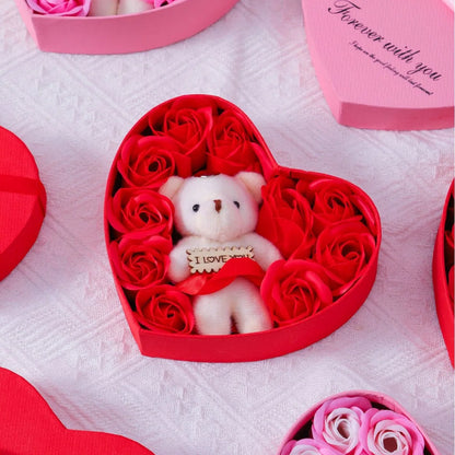 Valentines Day Gift for Her Gift Box with Bear Soap Rose Flower Romantic Mothers Day Wedding Birthday Gift Home Party Decor 1PC