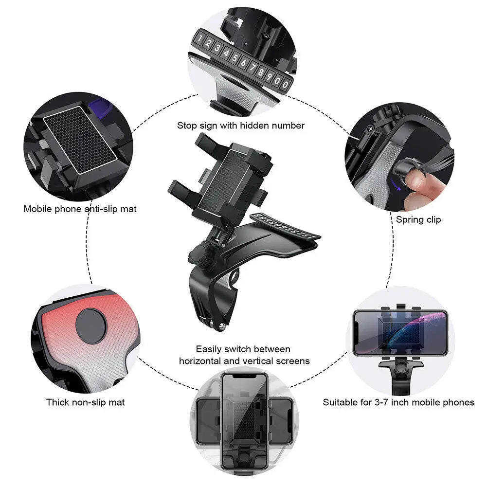 Phone Mount for Car Dashboard, 1080 Degree Rotation Dashboard Cell Phone Holder, [Multi-Angles] Universal Car Phone Clip Holder