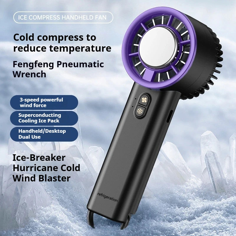 Handheld Small Fan Portable Ice Pack Cooling Fan 3/100-speed Adjustable Wind Speed Long Battery Life Silent Outdoor Electric Fan