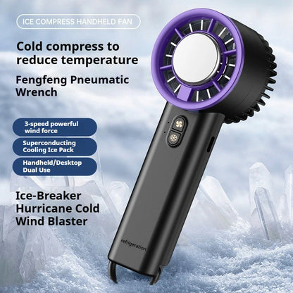 Handheld Small Fan Portable Ice Pack Cooling Fan 3/100-speed Adjustable Wind Speed Long Battery Life Silent Outdoor Electric Fan