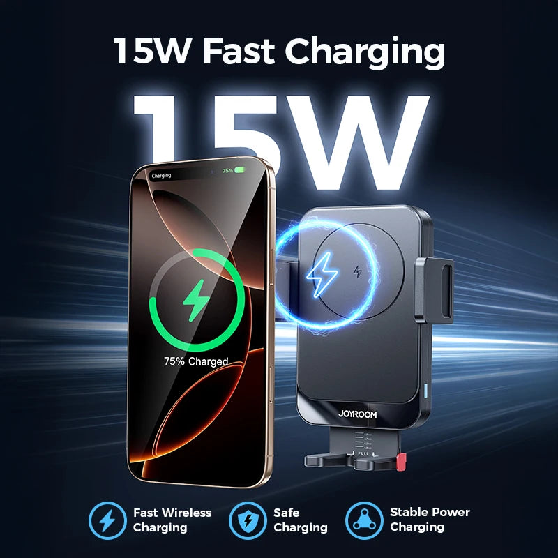 Joyroom Car Phone Holder 15W Wireless Charging Car Holder Charger 360° Rotation One-Hand Operation Car Phone Mount For  4.7-7''