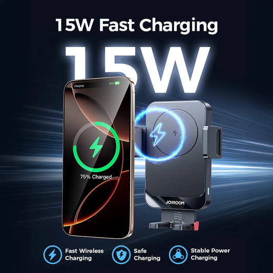 Joyroom Car Phone Holder 15W Wireless Charging Car Holder Charger 360° Rotation One-Hand Operation Car Phone Mount For  4.7-7''
