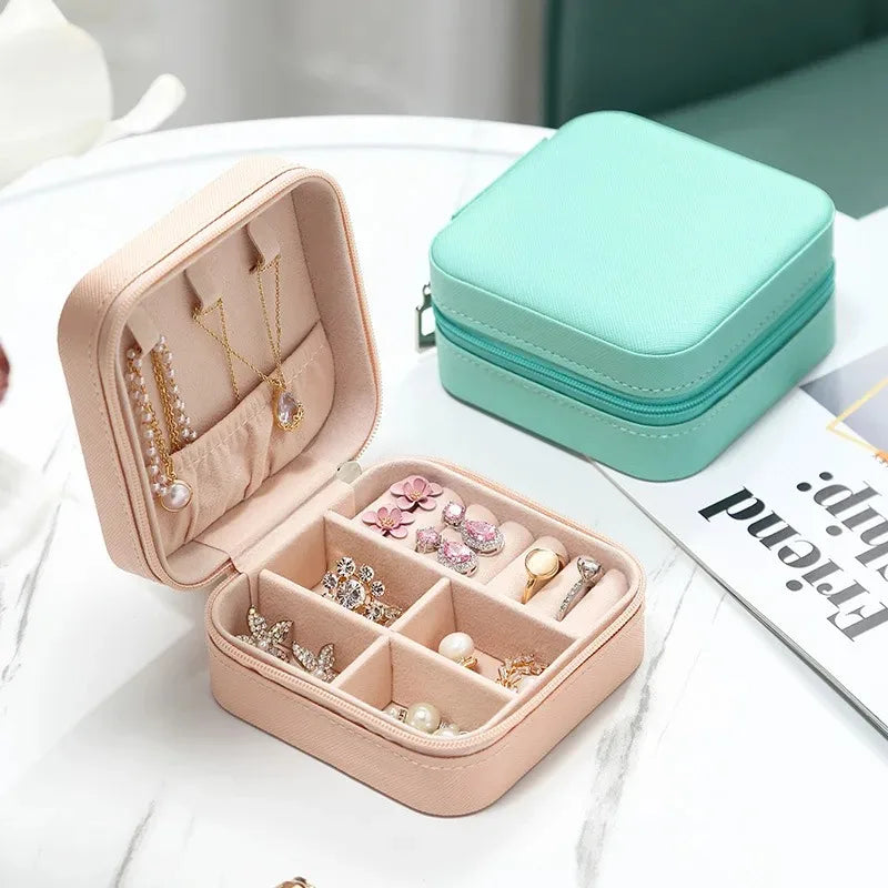 Portable Mini PU Leather Jewelry Box - Velvet Lined Multi-Compartment Organizer for Rings, Earrings & Necklace
