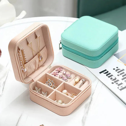 Portable Mini PU Leather Jewelry Box - Velvet Lined Multi-Compartment Organizer for Rings, Earrings & Necklace