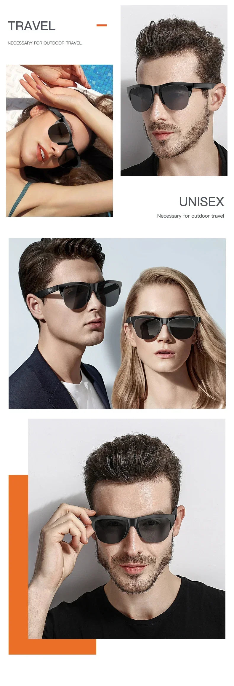 New Smart Bluetooth V5.3 Sunglasses Glasses Call Outdoor Sports Headphones HIFI Black Technology Anti-touch UV For Men And Women