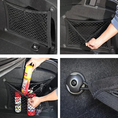 Car Back Rear Trunk Storage Net Elastic Car Interior Mesh Pocket Large Capacity Auto Stretch Wall Sticker Organizer Pouch Bag