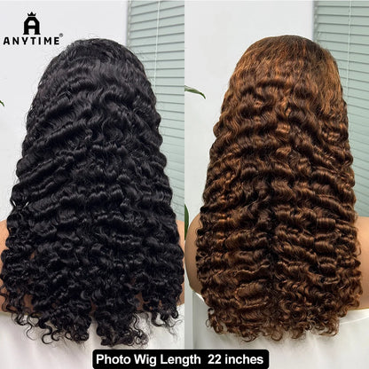 5x5 Lace 300% Density Burmese Deep Curly Hair Wig Ombre Double Drawn Human Hair Wig Transparent Lace Front Wig for Black Women