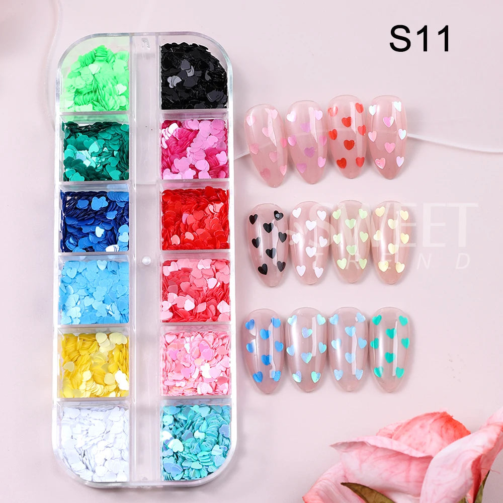 Red Love Heart Nail Glitter Sequin Mix Holographic Heart Shape 3D Nail Sequins Flakes Paillette Valentine's Day Manicure Decor