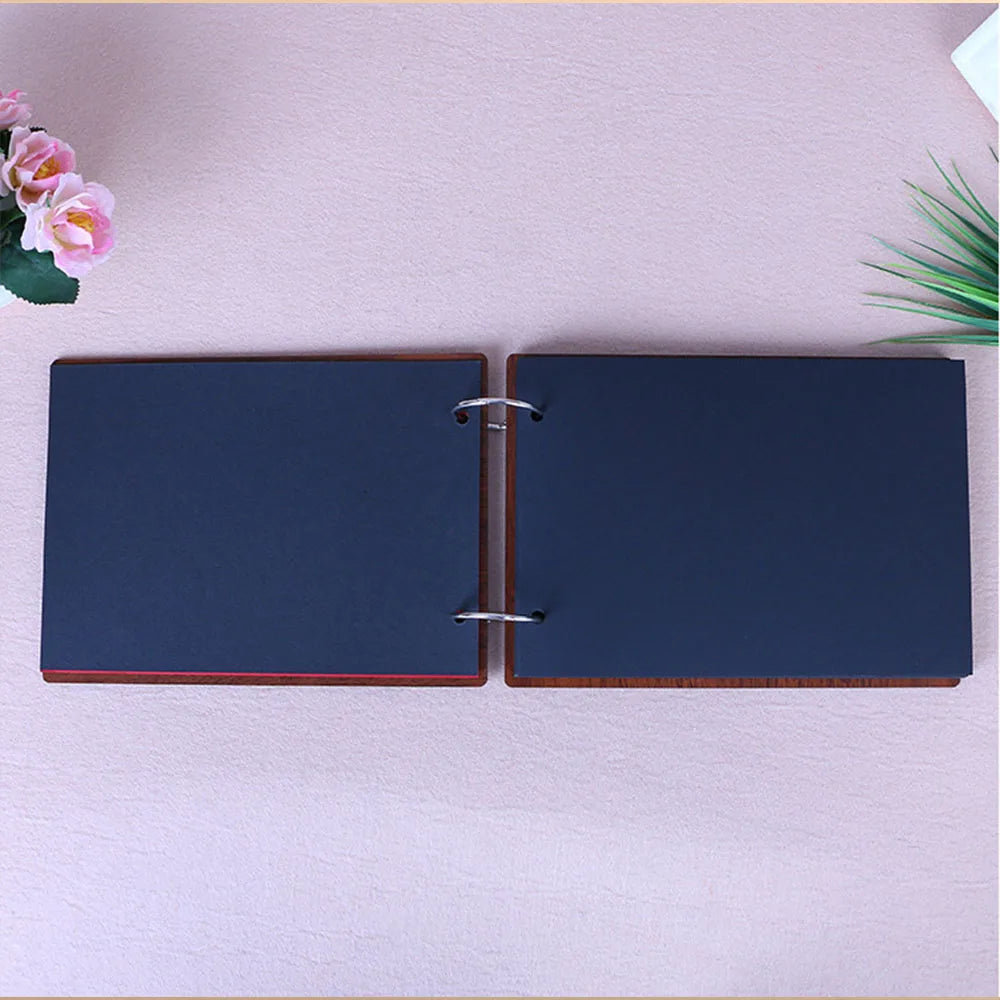 Photo Album Black Pages 8 Inch Wood Scrapbook DIY for Valentines Baby Lovers Anniversary Day Birthday Christmas Gift