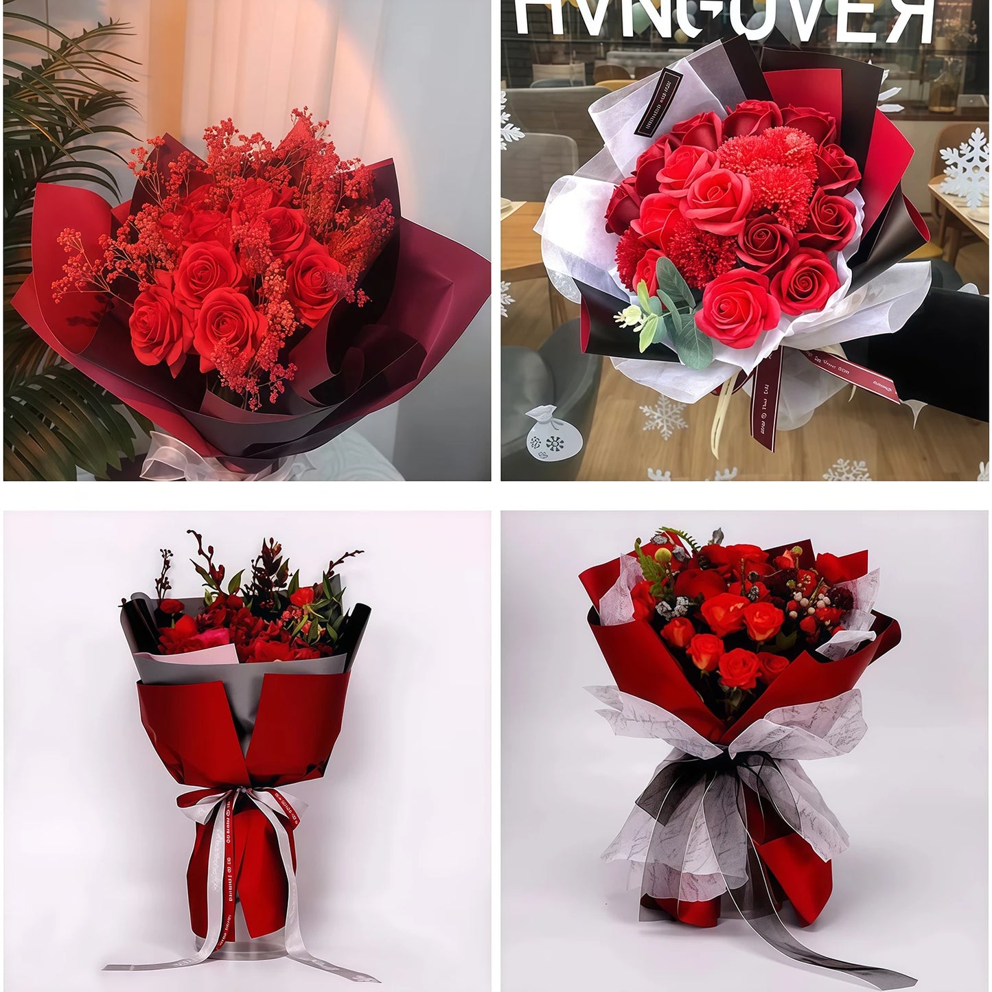 20 PCS Double Sided Colors Flower Wrapping Paper Waterproof Valentine's Day Bouquet DIY Wrapping Paper Florist Supplies