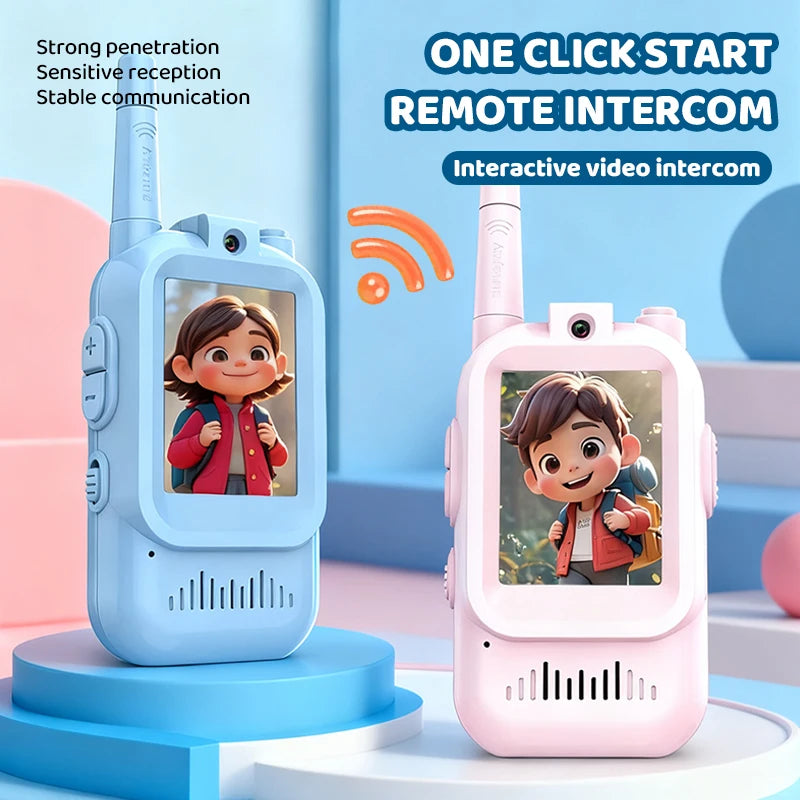 JCMO Video Walkie Talkies for Kids 2 Pack Funny Voice Change Rechargeable Toys for Indoor Camping Travel Birthday Gifts for Kids