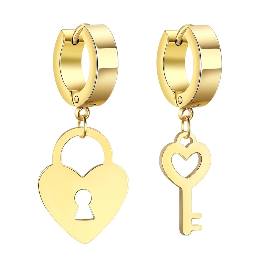 Amaxer Stainless Steel Earring Romantic Heart Lock Key Drop Earrings for Women Wedding Lover Valentine's Day Jewelry Party Gift