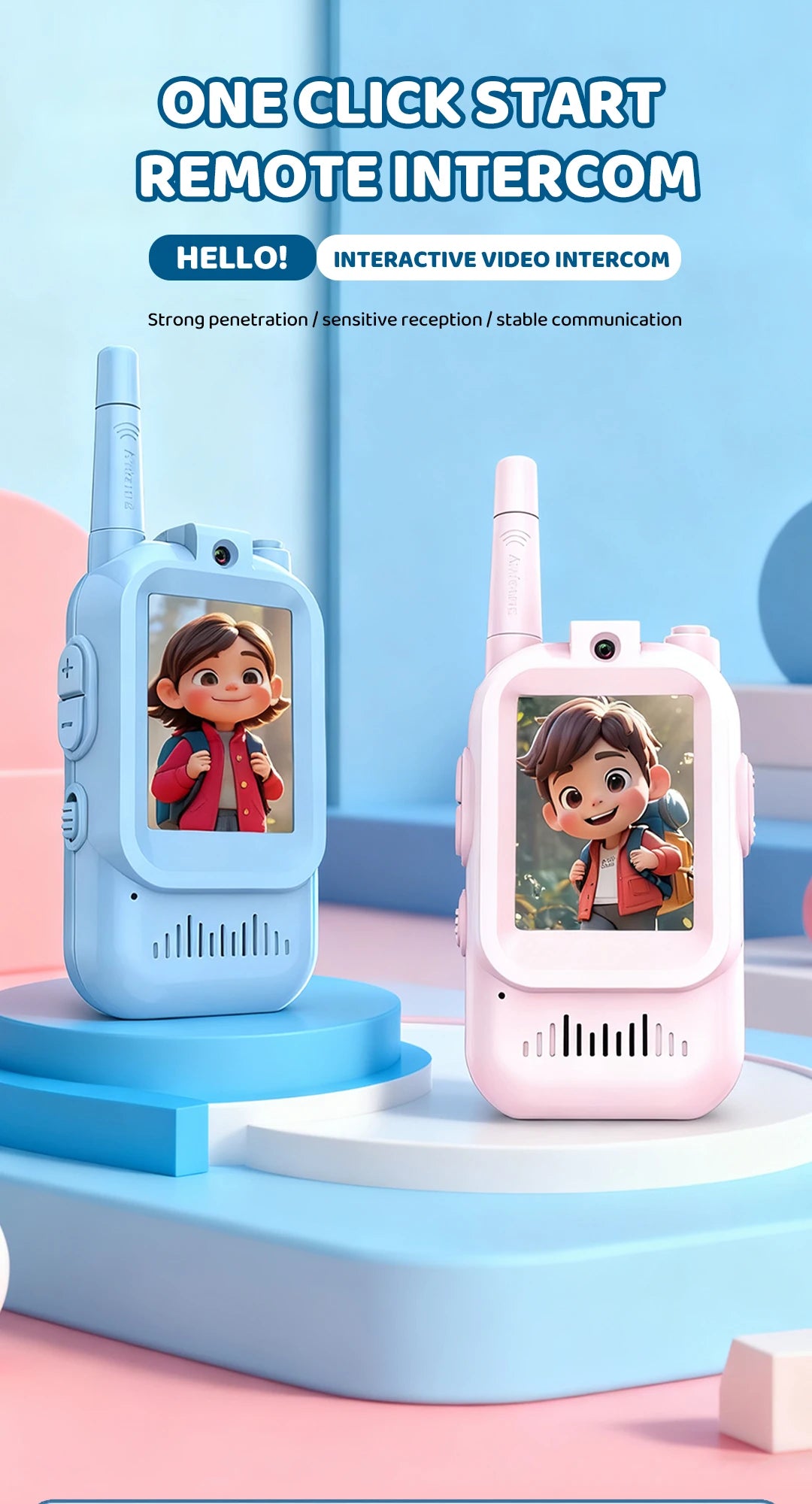 JCMO Video Walkie Talkies for Kids 2 Pack Funny Voice Change Rechargeable Toys for Indoor Camping Travel Birthday Gifts for Kids